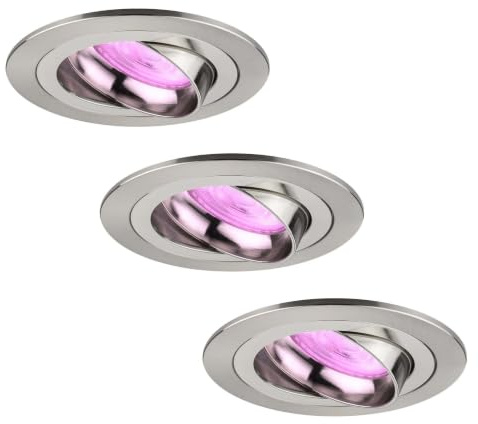 Ledvion 3er Set LED Einbaustrahler Rund RGB dimmbar smart | Fuer trockene Innenraeume wie Wohnzimmer Kueche und Flur; Farbe und Helligkeit per App oder Smart Steuerung einstellbar