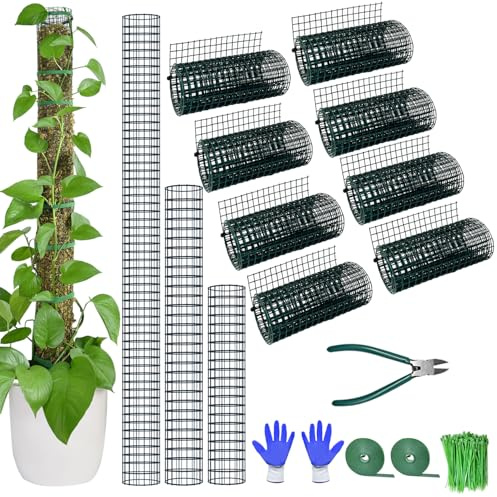 Moss Pole DIY Kit, 26.3ft Metal Moss Pole for Plants Monstera, 8Pcs 8.3in×3.3ft Steel Wire Mesh with Plier, Cable Zip Ties, Max Make 13Pcs 24 Plant Poles(26.3ft Wire Mesh with Plier)