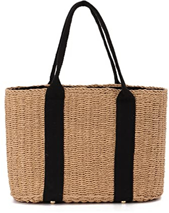 Ynport Crefreak Bolso de Mano Grande de Paja para Mujer Bolso de Mano con Asas de Playa de Verano Bolsos de Hombro Hobo Tejidos a Mano Monedero para Compras de Viaje, Marrón