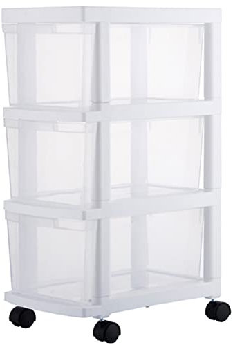 BAKAJI Cassettiera Salvaspazio Portaoggetti, Carrello Slim Trasparente in Polipropilene PP con 4 Ruote e Struttura Robusta Multiuso, Organizer Grande Capacità, Resistente ai Raggi UV (3 Ripiani)