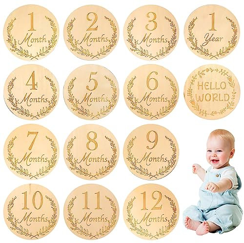 Nizirioo 14 Stück Meilensteinkarten Baby, Holz Schwangerschaft Verkündenmeilensteinkarten Schwangerschaft Geschenk Für Junge & Mädchen Zur Schwangerschaft Für Schwangere, Werdende Eltern