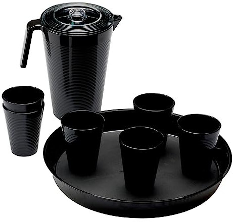 Omada Design Set 6 Bicchieri Acqua da 275 ml, con Vassoio e Caraffa da 2,1 L, Linea Samba