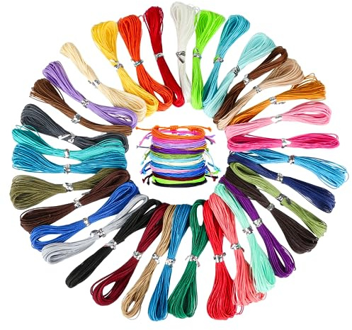35 rotoli di filo di cotone cerato, 10 m x 1 mm, filato macramè, filo di cera di cotone cerato, 35 colori, per bracciali, gioielli, fai da te