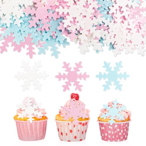 GoldRock 75 Stk Schneeflocken Esspapier Tortendeko,3 Farben Snowflake Essbare Tortendeko,Frozen Kuchen Deko,Schneeflocken Tortendekoration Essbar, Muffin Deko Torte für Geburtstag,Hochzeit,Weihnachten