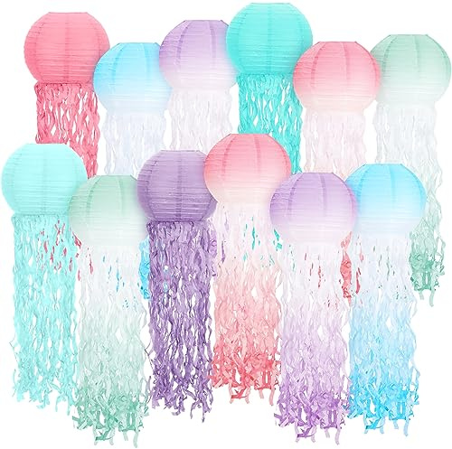 Retisee 12 Pcs Hanging Jellyfish Paper Lanterns Under The Sea Ocean Party Decorations Jelly Fish Decor for Mermaid Beach Theme Birthday Party Baby Shower Baby Classroom, Multicolor(Gradient Color)