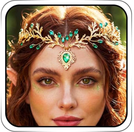 IYOU Strass Fee Stirnband Krone Gold Blatt Elfe Haarschmuck für Damen | Kopfschmuck Kristall Waldland Enchanted Haarband Tiara Königin