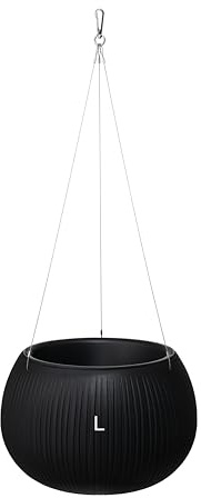 MELTOM Blumenampel Hängeampel Rund Ø 29 cm Beton-Optik Schwarz, Innentopf | Kunststoff, Fassungsvermögen 3,9 L, Höhe 20 cm, Stahlseil mit Karabiner, ohne Abflussloch, für innen & außen, wetterfest