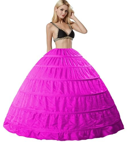 Unterröcke Hochzeit Reifrock 6 Ring verstellbar Unterrock Krinoline Ball Underskirt A-Linie Crinoline 6 Hoops Wedding Dress Petticoat 50er Vintage Kleid Krinoline Full Slip (mehr Farben)(Rosa,38)