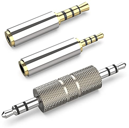 2.5mm auf 3.5mm Adapter, 3.5mm Stecker auf 2.5mm Buchse/2.5mm Stecker auf 3.5mm Buchse Stereo Audio Adapter, 3.5mm Stecker auf Stecker vergoldet Kompatibel für Smartphones, Mikrofon (3-in-1 Pack)