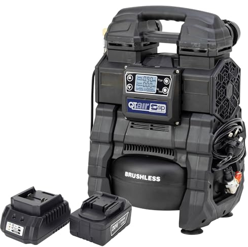 SIP QT Air Compressor Battery & Mains Oil-Free Direct Drive 18V-20V (DC) / 230V 5L 500W 9 Bar 2.8CFM Portable Compact