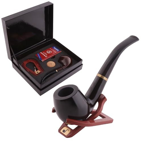 Handmade Ebony Pipe for Grandfather, Father, Husband, Boyfriend, Smoker, Detachable Wooden Tobacco Pipe Set with Box and Accessories,C