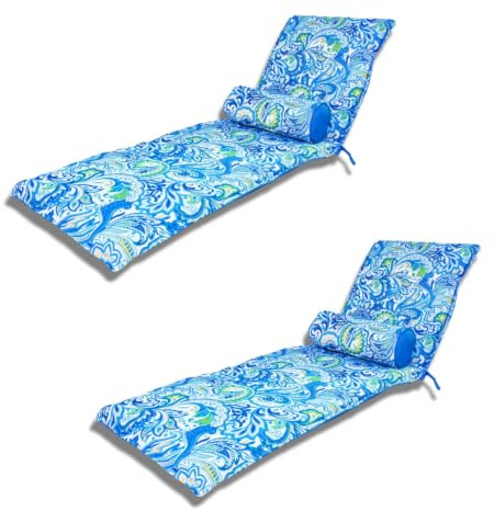 deco arts Colchoneta Tumbona Exterior 195x60 cm, Pack de 2 Unidades con Cojines Reposacabezas, Resistente a los Rayos UV, Estampado Arabesco