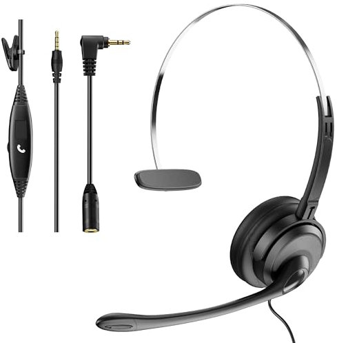 Voistek Casque mono avec microphone, prise jack 3,5 mm/2,5 mm, casque PC 2 en 1, casque filaire et antibruit et contrôle du volume pour centres d'appel, Skype, Zoom, bureau à domicile, cours en ligne