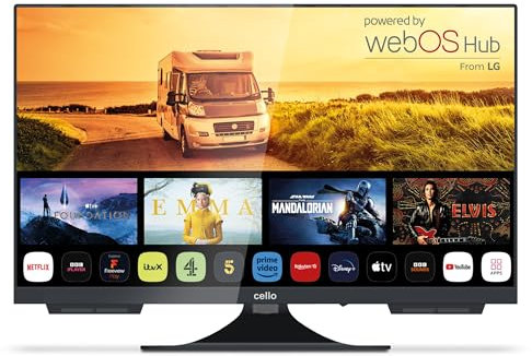 Cello C2424WS 12 Volt 24 inch Traveller Smart Frameless TV Pitch Perfect Speakers Ultrafast WebOS, Freeview Play, FreeSat, Bluetooth, Netflix, Small TV for Motorhomes UK Made 2024