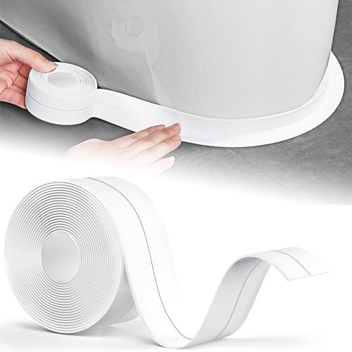 Chiosa Joint Silicone Blanc Salle de Bain, 10m*38mm Joint Baignoire, Ruban D'étanchéité, Anti-Moisissure et Imperméable, Plinthe Souple Autoadhésive Adapté à la Cuisine, les Toilettes