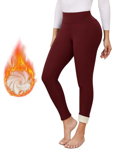 Vorvowry Fleece Lined Leggings Women UK Thick Warm Fluffy Elastic High Waisted Tummy Control Ladies Winter Thermal Leggings M Wine Red