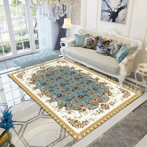 Tzvpsu Läufer waschbar Gelb Grau Vintage Floral Design Waschbar Strapazierfähig Teppich,Outdoor teppiche Teppich küche 180x280cm