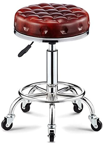 QZQJUILU Drehhocker, Drehhocker, Drehbarer Rollhocker mit Rädern und Fußstütze, Leder, höhenverstellbar, Barhocker, Salonhocker, Friseurhocker, Schminkhocker, Schwarz
