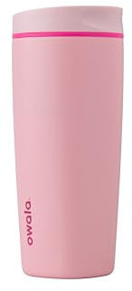 Owala SmoothSip Slider Insulated Stainless Steel Coffee Tumbler, Reusable Iced Coffee Cup, Hot Coffee Travel Mug, BPA Free 20 oz, Pink (Pucker Up)