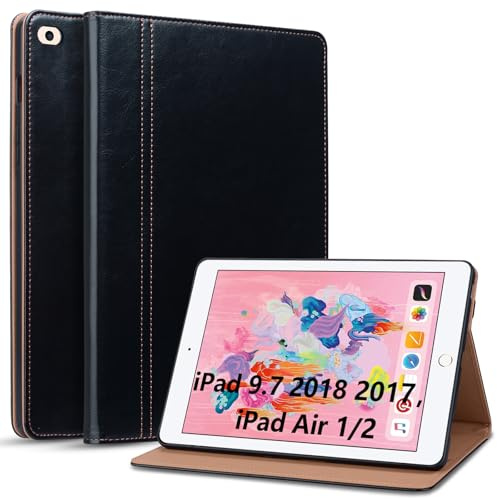 Cicili Hülle für iPad Air 2 iPad 6./5. Generation iPad 9,7 Zoll 2018/2017, Kunstleder Schutzhülle Tablet Case Cover für iPad 5/6/Air 2/Air 1 mit Ständer Auto Schlafen/Wachen - Schwarz
