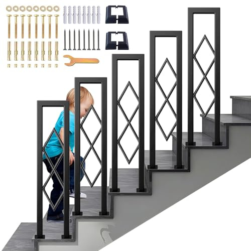 SCGSJZH Barandilla de Escalera Interiores en Forma de U con Patrón de Diamante, Pasamanos Antideslizantes de Seguridad, Modernos Balaustre Decorativas para Escalones, Pasillo, Ático (Negro, 85cm)