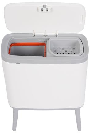 Qussse Cubo de basura clasificador, sistema de separación de basura, 2 compartimentos, cubo de basura de cocina, cubo de basura para cocinas, salones, baños y oficinas