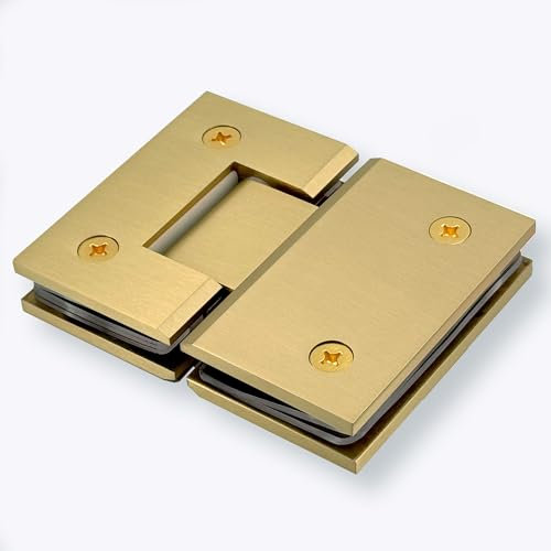 NovaNectar Brass Glass Door Hinge,90 Degree Heavy Duty Short Back Plate Hinges, Shower Door Hardware Replacement for 5/16 to 1/2 (8 to 12 mm) Tempered Glass (Gold, 1 Pack (180 Degree))