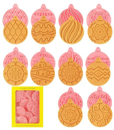 Timbri per biscotti natalizi, strumenti di cottura natalizi, strumenti per la cottura delle vacanze, set di timbri per biscotti natalizi con vista, 10 diversi motivi di palline di Natale, strumento da
