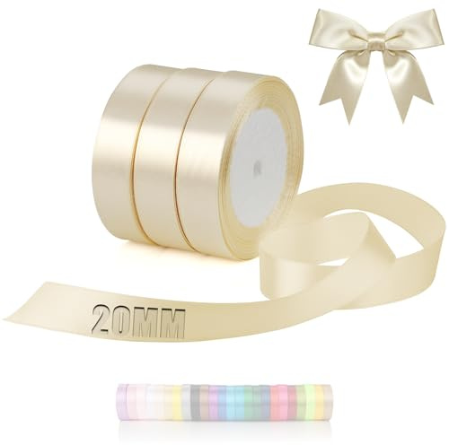 TXXATX 66 m band beige satinband presentband bred 20 mm bröllop tyg present band för dop födelsedag julbordsdekoration