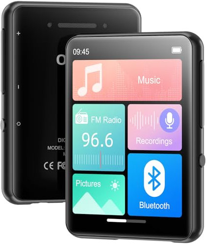 128GB MP3-Player Bluetooth 5.4, Oilsky 2,4 Full Touchscreen Tragbarer MP3 Musik Player mit Lautsprecher, FM Radio, Kinder MP3 Player (Schwarz)