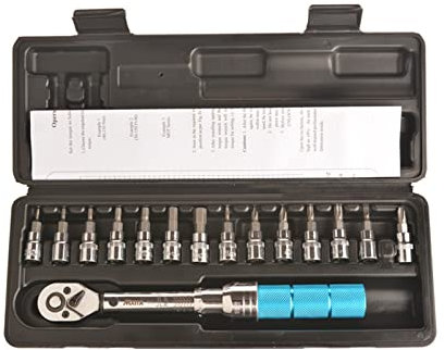 Juego de herramientas de reparación de bicicletas con llave dinamométrica ajustable Juego de herramientas de reparación de bicicletas 1/4 ; Juego de llaves manuales de 2-14 Nm(15pcs)