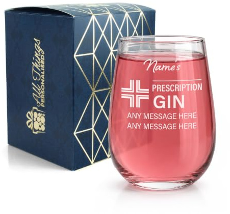 Personalised Gin Glass 590ml - Engraved Prescription Gin Tumbler with Custom Name & Message - Funny Gift for Her, Friends or Women for Birthdays & Christmas - Dishwasher-Safe, Gift Box Included