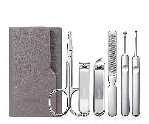 YQINQIN83B Nagelknipser-Set Nagelknipser-Set, 6-teilig, professionelles Maniküre-Set, Pediküre-Set aus Edelstahl, tragbares Nagelscheren-Pflegeset mit Leder-Reiseetui Maniküre-Pediküre-Set(Grigio)