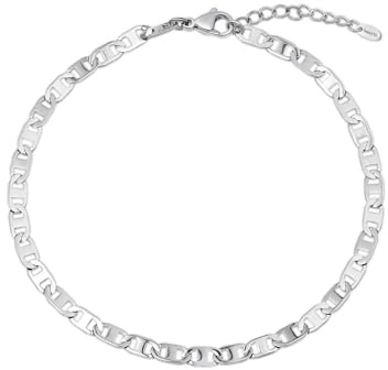 Amberta Bracelet de Cheville pour Femme en Argent et Or | Bijoux Bohème | Chaîne de Cheville Imperméable Réglable d'Été Superposé en Corde Serpent Coeur: 4 mm Mariner Argent