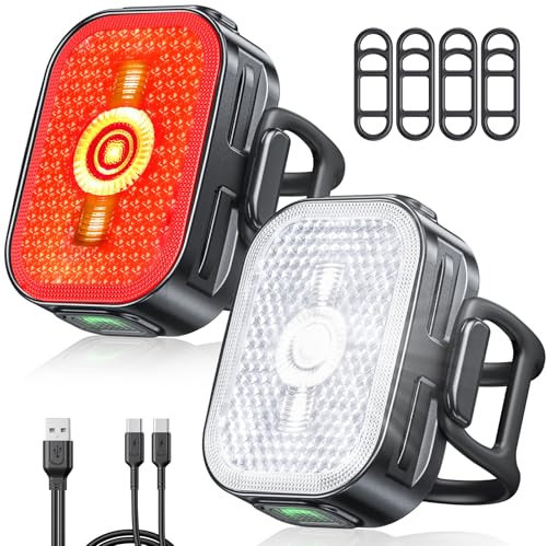 EOIWUY Bike Lights Front and Back, [2 in 1 Reflective] Rear Bike Light Set, 8+6 Modes Bicycle Lights, USB-C Fast Charging, IP65 Waterproof, Super Bright Cycling Headlights Set Cycling Reflectors