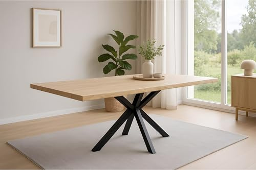 SAM Esstisch Harley 180x90 cm Akazie Natur Baumkante Spider schwarz | Baumkantentisch massiv, Akazienholz naturfarben lackiert, Metallgestell, pflegeleichter Esszimmertisch/Küchentisch