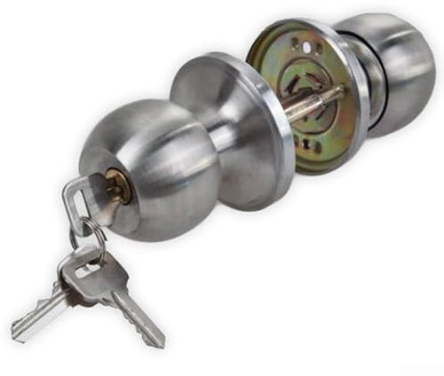 Zeroupshop Juego de pomos redondos de acero inoxidable para puerta de entrada con pestillo ajustable, estilo contemporáneo, acabado cepillado para puertas interiores, 25-45 mm