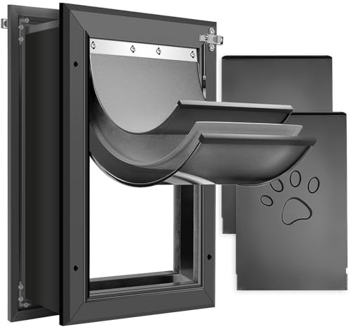 Petoasis 3-Klappen-Hundetür aus Aluminium für extreme Wetterbedingungen, energiesparend und wärmeisolierend, widersteht Regen, Wind und Schnee (Schwarz, Größe L für Wandmontage)