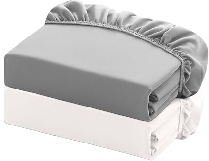 BlissLo 100% Cotton Double Fitted Sheet | 2 Pack, 300 Thread Count, Deep (40cm) Soft Jersey | Stretchable & Breathable Deep Bed Sheets | 140 x 200 cm + 40cm (Double, Grey & Cream White)