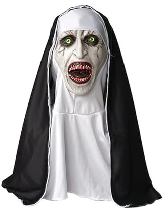 AYNKH Halloween Horror Nonnenmaske, Scary Latex Vollkopfmaske mit Kopftuch, The Nonn/The Nun Gruselige Maske für Erwachsene und Kinder, Halloween Kostüm Party Props, Cosplay Verkleidung