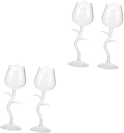HOLIDYOYO 2 Ensembles Verres À Vin Verre Transparent Forme De Fleur Rose De Goblets Pour Cocktails Et Vins Pour Fête Dîner Et Événements Spéciaux 2 Pièces * 2