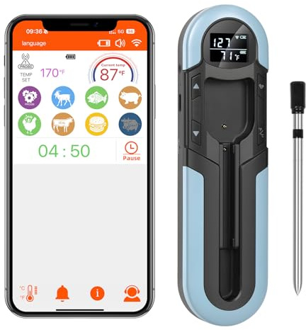 GALAX PRO Wireless Meat Thermometer, 152m Bluetooth range, App Control, Real-Time Reading, LED Screen, IP66 Waterproof Probe, Smart Alarm, Suitable for Oven/Air Fryer/Grill/Frying Pan/Smoker