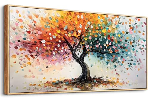 MHARTK66 ästhetische mit Rahmen Bilder Baum des Lebens Gemälde 75x150 cm | bunte muster, leinwandmaterial, hd-druck, leicht aufzuhängen, einfache montage, für viele räume, gute geschenkidee