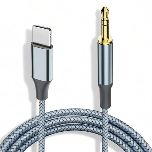 Cavo AUX per iPhone in auto, cavo da AUX a Lightning da 1,2 m, jack da 3,5 mm, adattatore audio per auto/cuffie/stereo domestico/altoparlante, compatibile con iPad/iPod/iPhone 14/13/12/11/Pro/Xs/XR/X