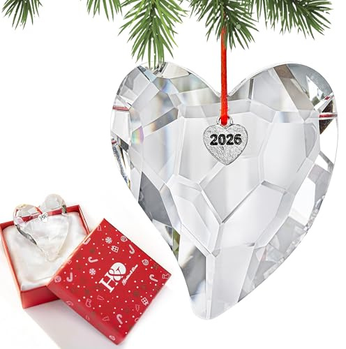 2026 Clear Crystal Glass Heart Prism Suncatcher Xmas Tree Hanging Ornament