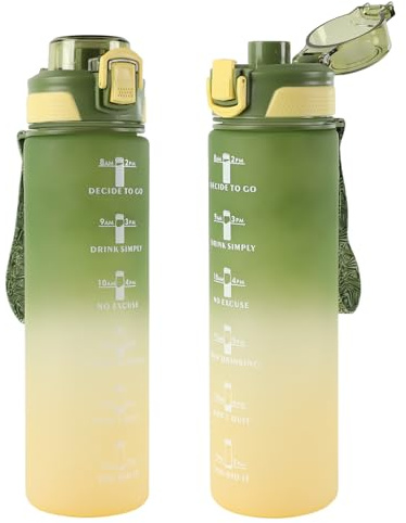 MHwan Gourde Sport, 1L, Robuste et Incassable, Élégante et Étanche Gourde Graduée Motivation, Sans BPA, Idéale pour le Sport, le Fitness et les Voyages