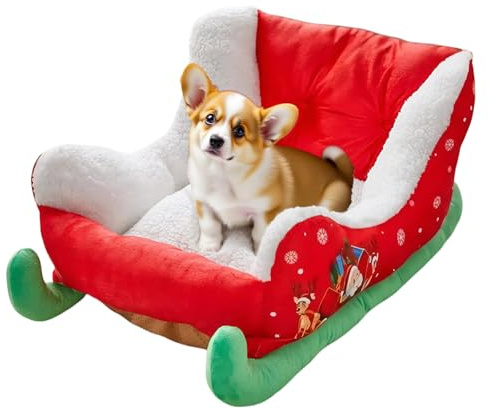 Qoukonao Cat Bed - Christmas Sledge Pet Bed - Plush Cuddly Nest for Sleeping Puppies Kittens Animal Comfort Rest Place