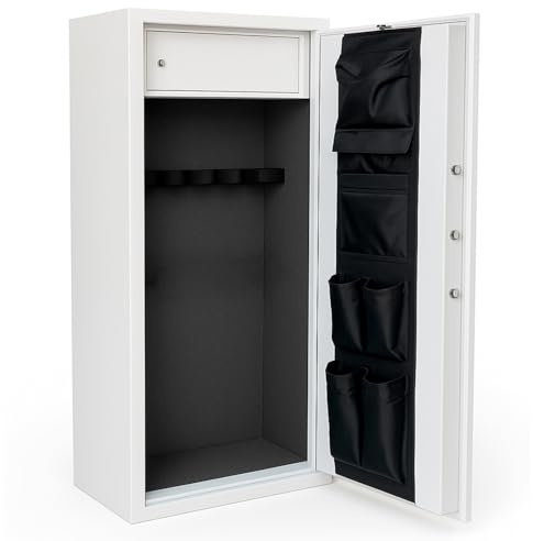 BRICOZONE Armadio Portafucili Blindato In Acciaio Per Fucili Con Serratura Di Sicurezza Chiusura Multipunto Vano Munizioni Antigraffio Custodia Armi Domestica Professionale Bianco Frassino(10 Posti)