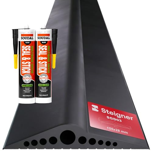 STEIGNER Seuil de garage 3,25m en EPDM noir 28 mm x 155 mm,SGD03 - Kit isolant avec 2x colle montage et joint porte garage pour différents types de portes – Seuil tempête, anti-courant d’air