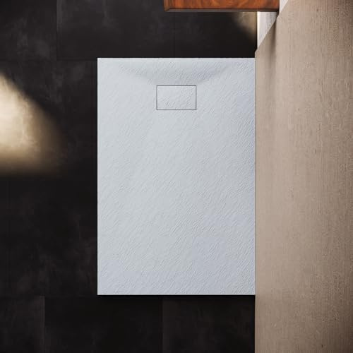 SONNI Duschkar skifferutseende och halkfri struktur 100 x 80 cm platt duschbricka (utan vattenkudde)